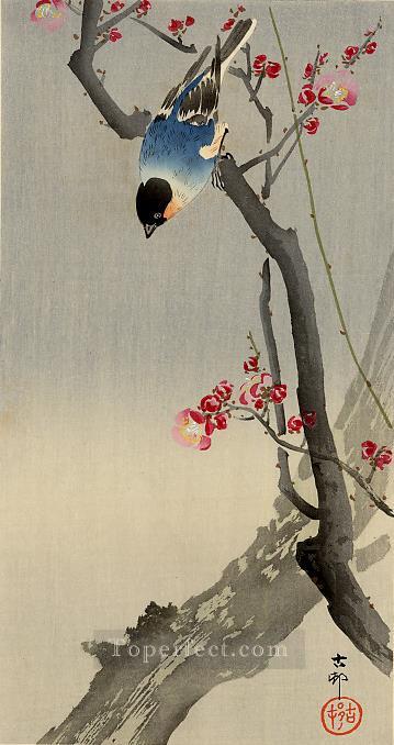 bullfinch on flowering plum Ohara Koson Shin hanga Oil Paintings